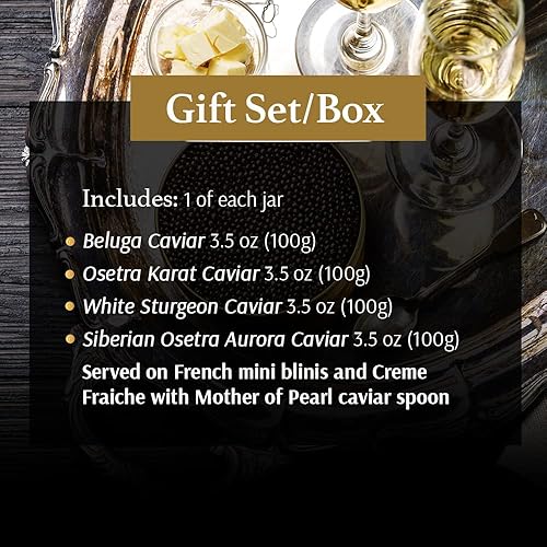 Miniatura 2 de OLMA Royal Caviar Gift Set  14 oz (400 g) de caviar, incluyendo Beluga, Osetra, esturión blanco, Osetra Aurora siberiana, cuchara de servir y Blinis