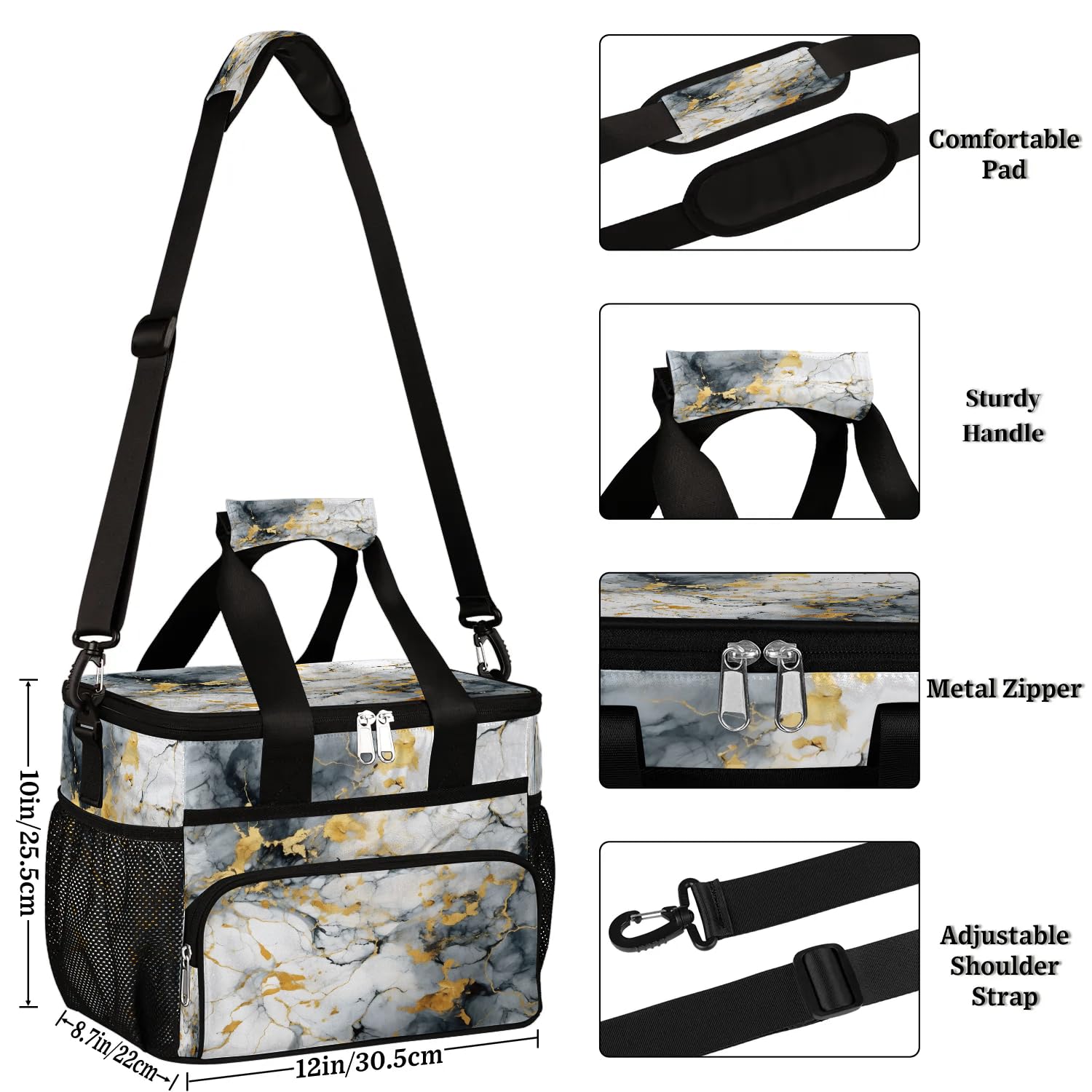 Große Lunchtasche mit Marmor-Textur-Design, für Erwachsene, Herren, Damen, Kinder, Mädchen, Jungen, isolierte Lunchbox, Kühltasche, Kühltasche, Kühltasche, Kühltasche, Kühltasche für Arbeit, Picknick,