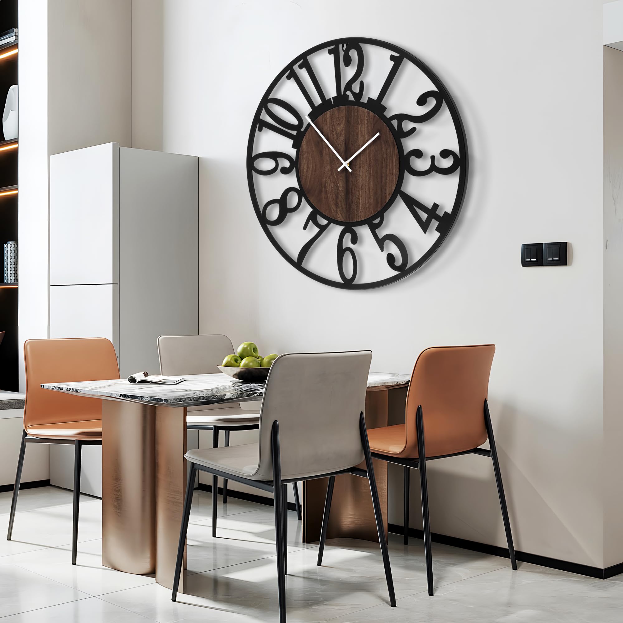 100cm Wanduhr, Leise Vintage Metall Uhr mit Holz-Zifferblatt, Batterie XXL Wanduhr im Landhausstil für Wohnzimmer, Schlafzimmer, Küche, Büro, Wanddeko