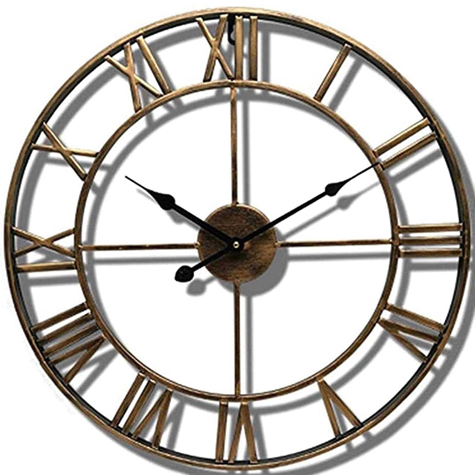 Reloj de pared de jardín, diseño de esqueleto silencioso, reloj impermeable para exteriores con números romanos, montado en la pared, tamaño de 40-80 cm, ideal para decoración vintage del hogar