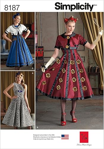 Simplicity Karen Fleish Designs 8187 - Vestido y chaqueta recortada para disfraz de Halloween, patrones de costura para mujer, tallas R5 (14-22)