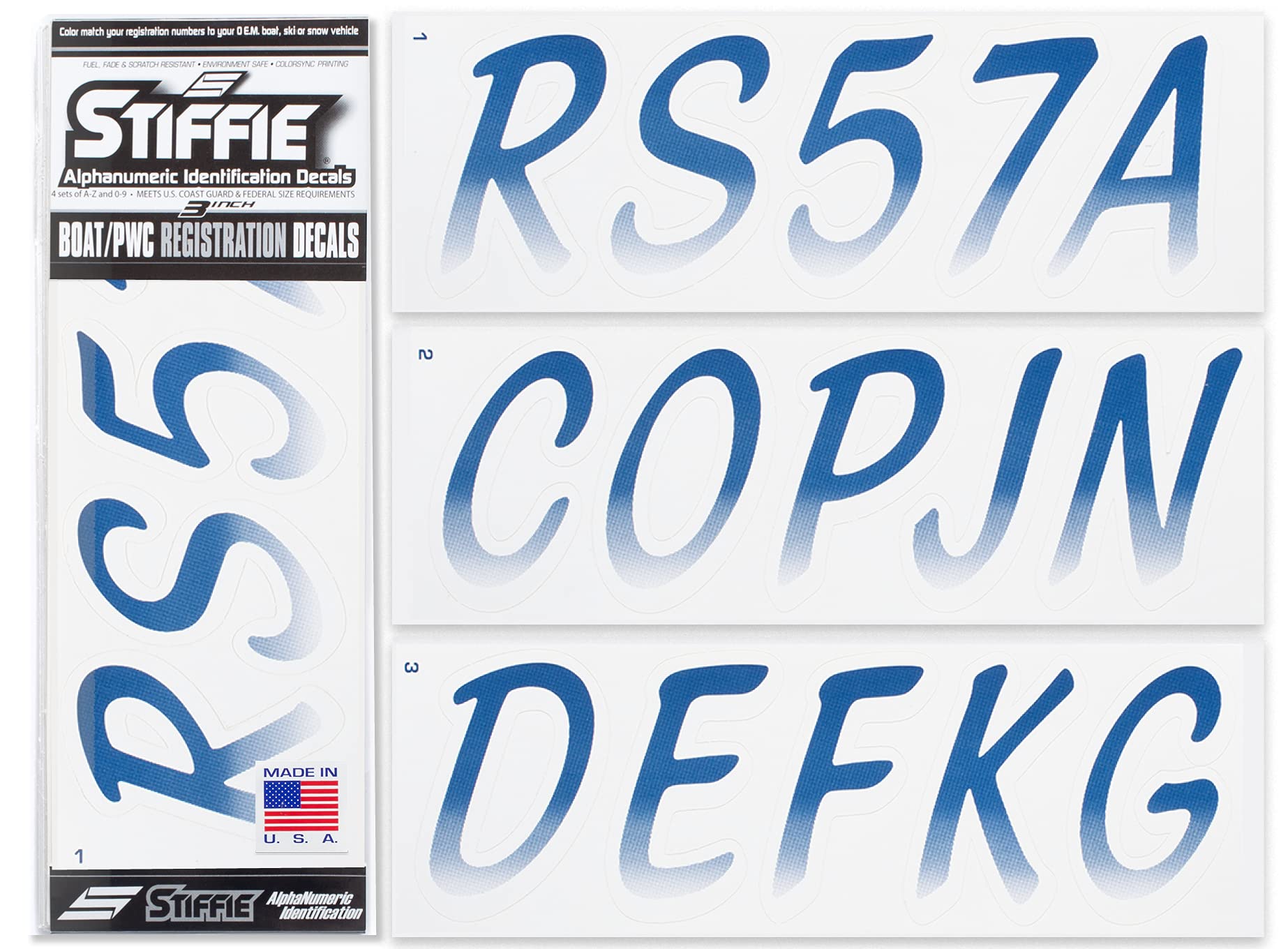 STIFFIE Whipline Navy/White 3" Boat &amp; PWC Registration Decals • Numbers Letters Stickers