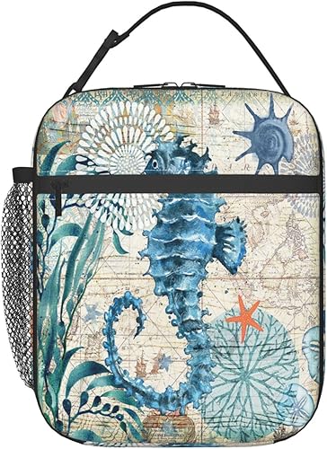 Miniatura 10 de Abucaky Bolsa de almuerzo portátil con diseño de pulpo azul con mapa náutico, bolsa de comida aislada, reutilizable, bolsa enfriadora, contenedor de