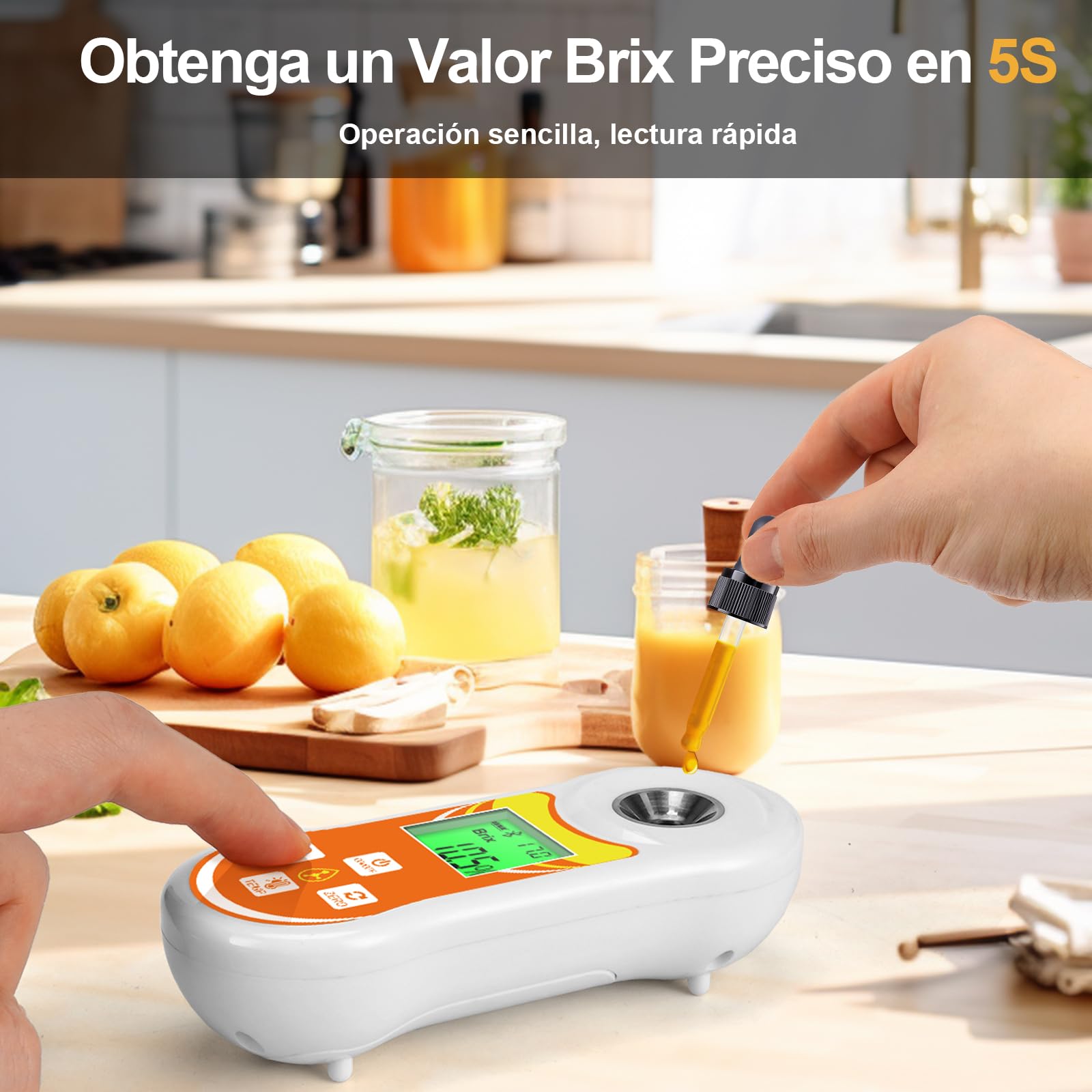 Refractómetro Inteligente Brix, Probador Digital YINMIK Brix (0-60%), Medidor de Temp de Azúcar con ATC, Medidor Portátil Brix para Frutas, Café, Jarabe de Arce, Jugos, Alimentos y Vegetales
