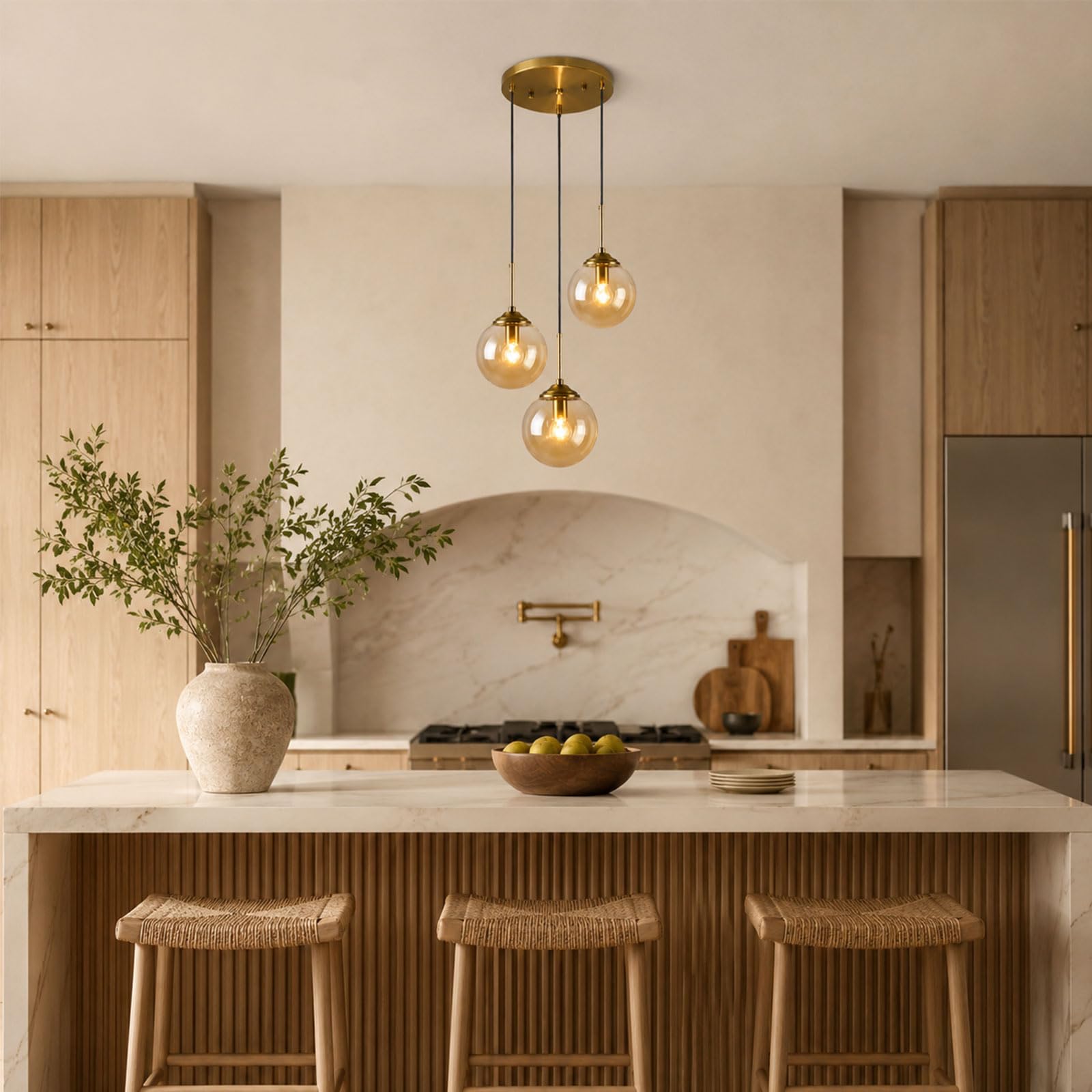 Lampadario moderno a forma di globo con 3 luci, altezza regolabile, lampadario a sfera, lampadario industriale per isola cucina, sala da pranzo (profondità: 15 cm x altezza: 25 cm)