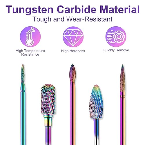 Miniatura 3 de Juego de 11 brocas de uñas de carburo de tungsteno de 332 pulgadas para uñas acrílicas, eliminación de cutículas de gel de polietileno, suministros