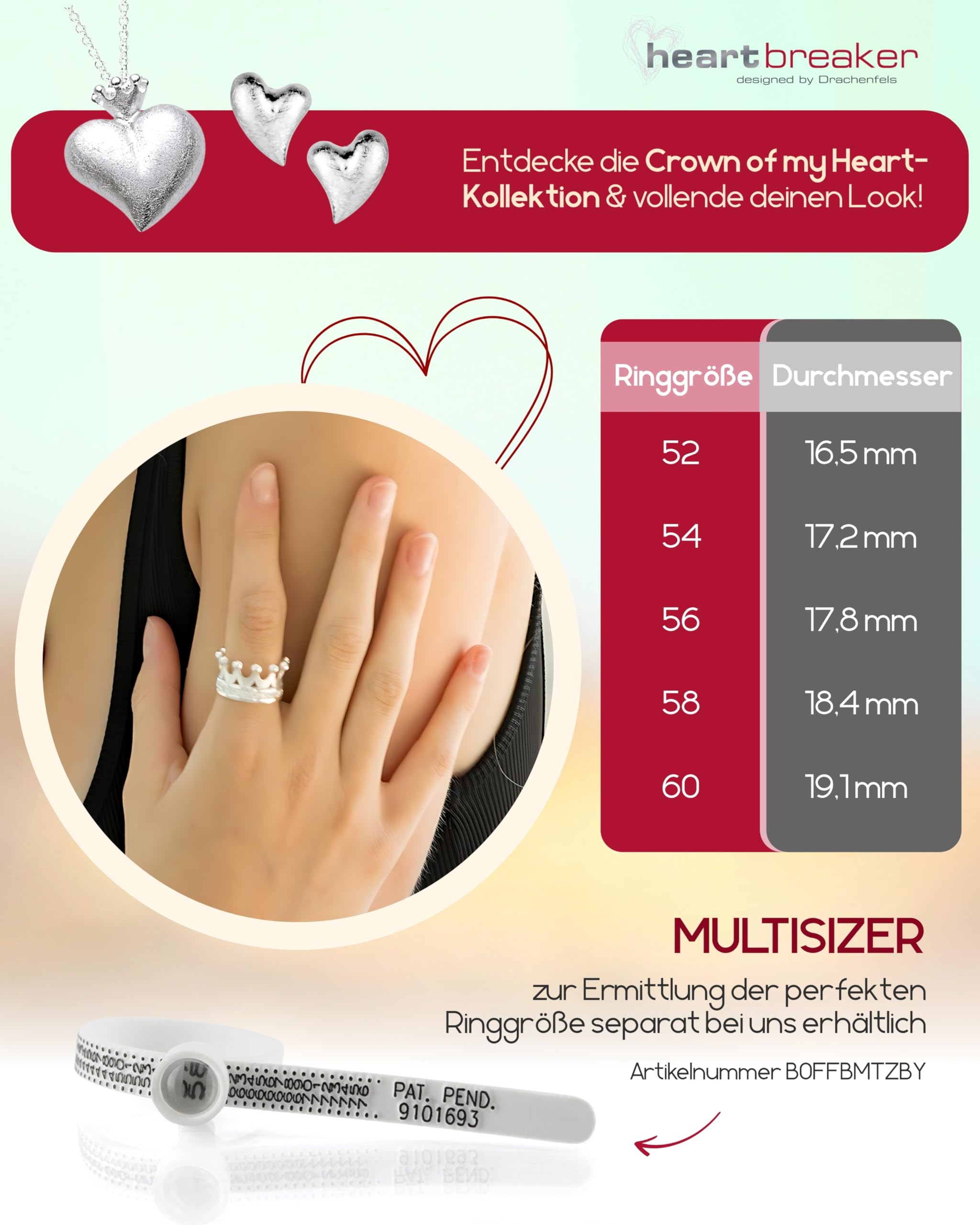 Heartbreaker "Crown of my Heart" Ring Krone I Größen 52–60 I Edler Zirkonia-Ring aus 925 Sterling Silber I Nickelfreier Damen-Ring inkl. Verpackung I In Goldschmiedequalität gefertigt