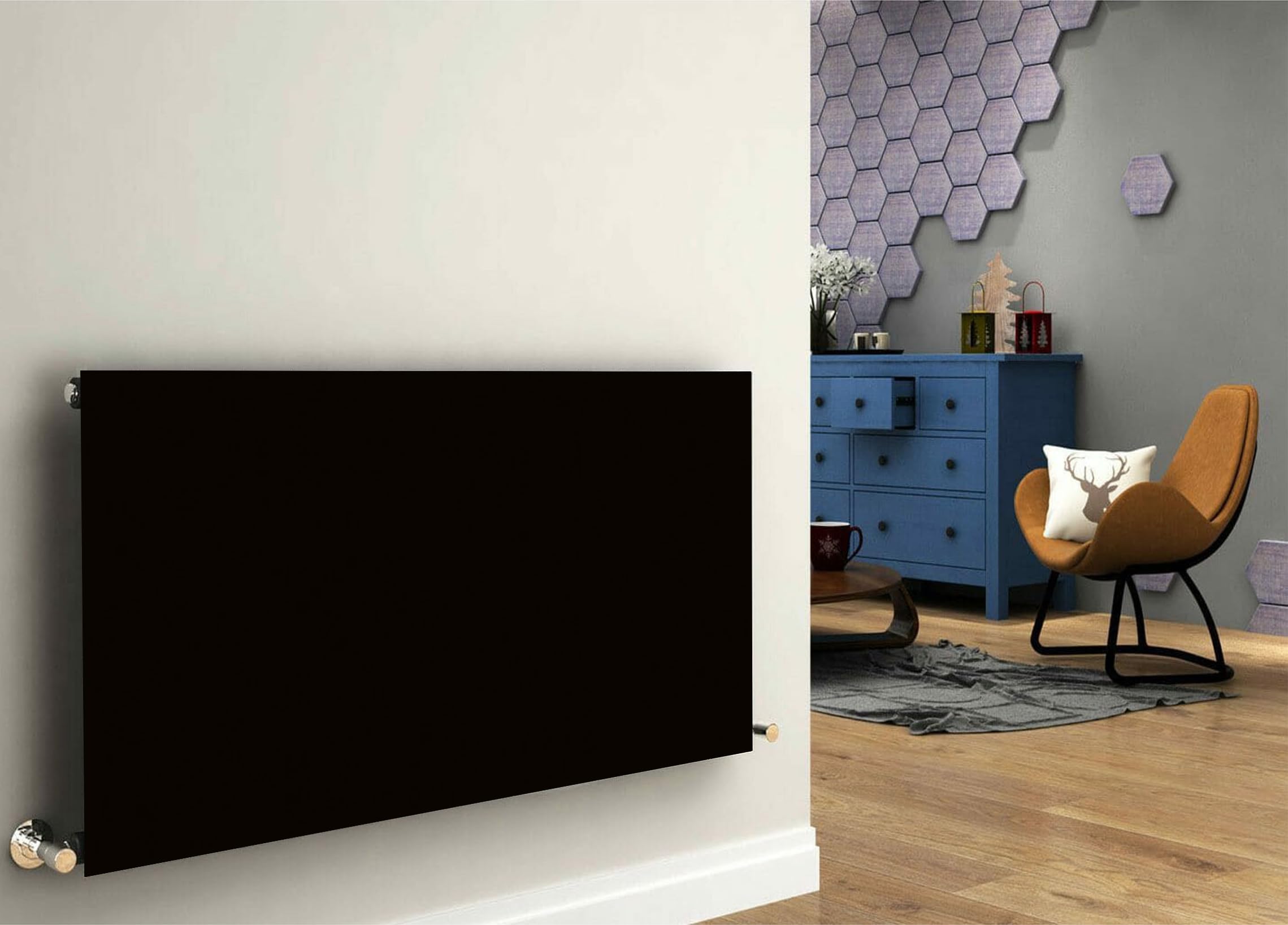 Magnetische Heizkörperverkleidung - 100x60 cm - Magnet Heizkörperabdeckung - Motiv Schwarz - Wasserdicht Erhöhte Abriebfestigkeit Paneel-Heizkörperabdeckung