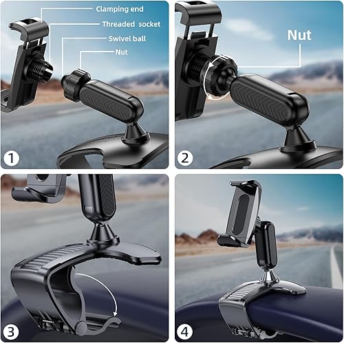 Miniatura 3 de Soporte de teléfono de automóvil para tablero de instrumentos con rotación de 360 grados, diseño de clip para teléfono celular, compatible con