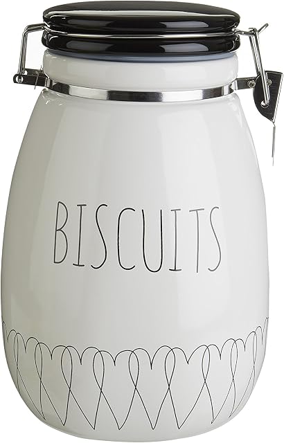Premier Housewares Heartlines Biscuit Tin with Biscuit Tins Storage Canister Jars for Storage Dolomite Tea Coffee Sugar Jars White