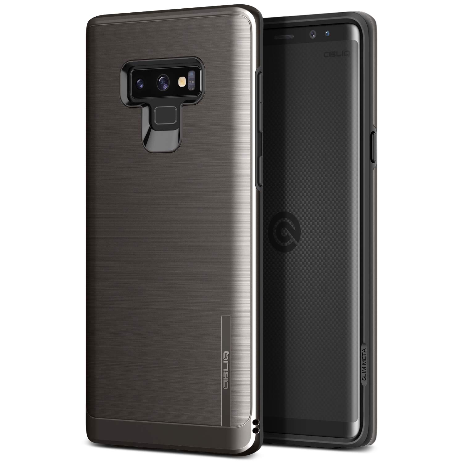 Samsung Galaxy Note 9 Obliq slim Meta Metallic Brush Dual Layer Back Case Cover - Titanium Black