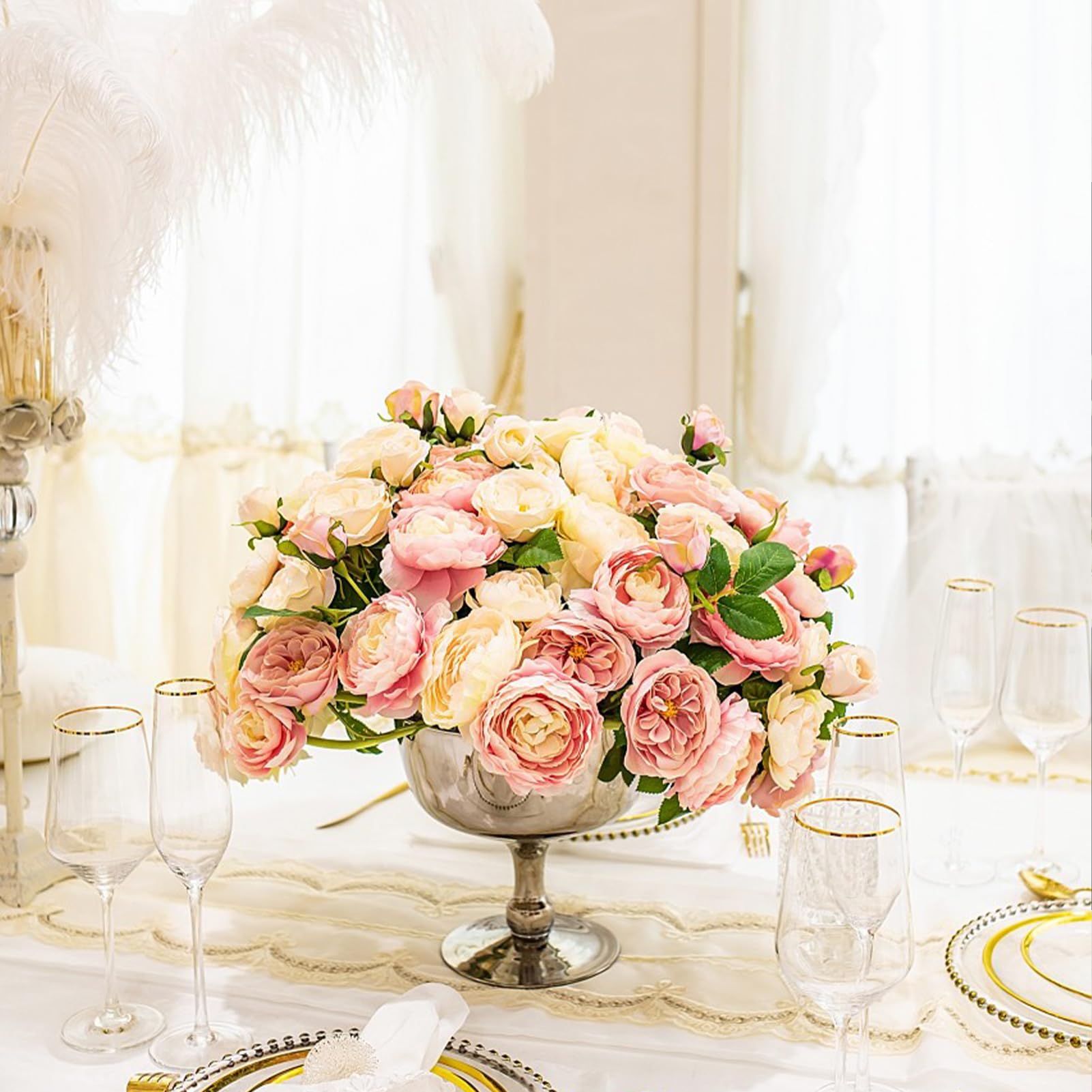 Fiori di Rosa Artificiali, Set di Scatole per Bouquet da Sposa per Fai da Te, Decorazioni per Matrimoni Nuziali, Scatole Regalo di Nozze, Composizioni Floreali Finte per Centrotavola per(bianco