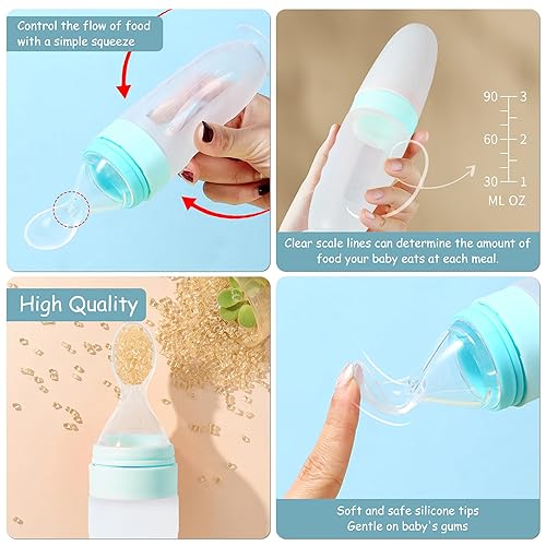 Miniatura 8 de WAJIAYON Comedero de comida para bebé, paquete de 4 cucharas dispensadoras de alimentos de silicona para bebés, cucharas de alimentación para