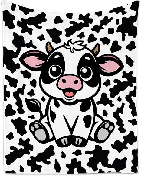 Cow Blanket, Cozy Soft Throw Gifts for Boys, Cute White Flannel Throw Blankets for Couch Office, 50x60 Inches
