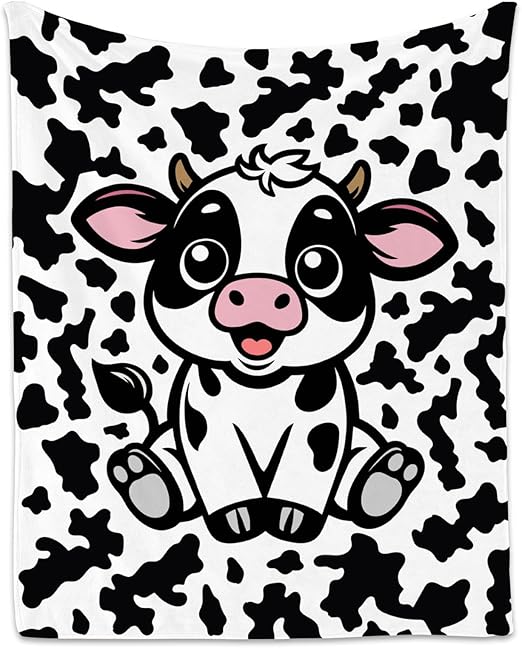 Cow Blanket, Cozy Soft Throw Gifts for Boys, Cute White Flannel Throw Blankets for Couch Office, 50x60 Inches