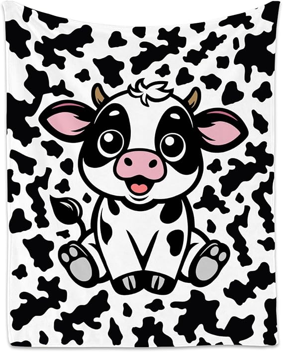 Cow Blanket, Cozy Soft Throw Gifts for Boys, Cute White Flannel Throw Blankets for Couch Office, 50x60 Inches