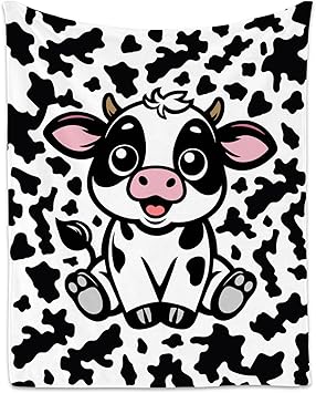 Cow Blanket, Cozy Soft Throw Gifts for Boys, Cute White Flannel Throw Blankets for Couch Office, 50x60 Inches