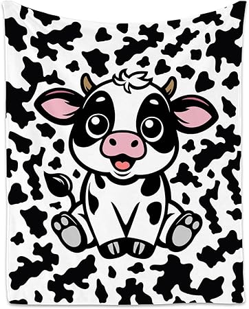 Cow Blanket, Cozy Soft Throw Gifts for Boys, Cute White Flannel Throw Blankets for Couch Office, 50x60 Inches