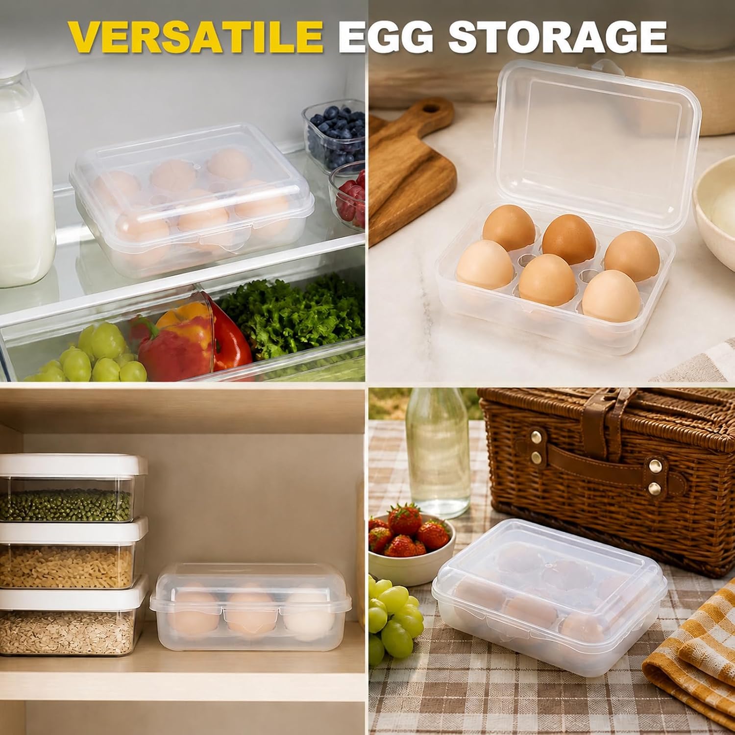 6-Egg Holder for Camping, Clear Plastic Egg Protective Egg Storage Case