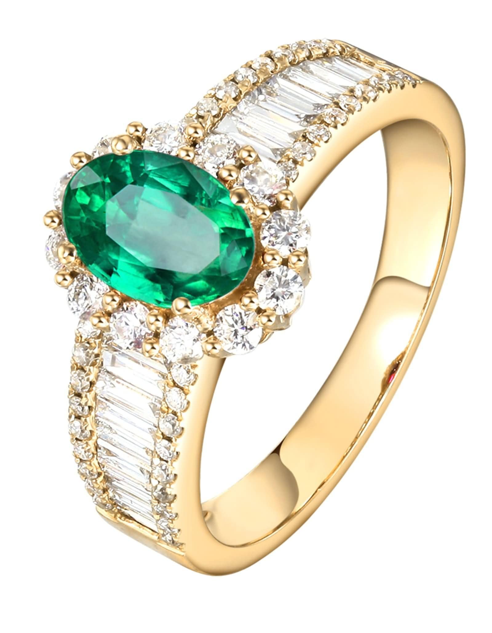 Daesar Anillo de Promesa para Mujer con Oval con 0.85ct Esmeralda Creada y Moissanita, Oro Amarillo 9K/14K/18K, Anillo de Boda Oro Verde