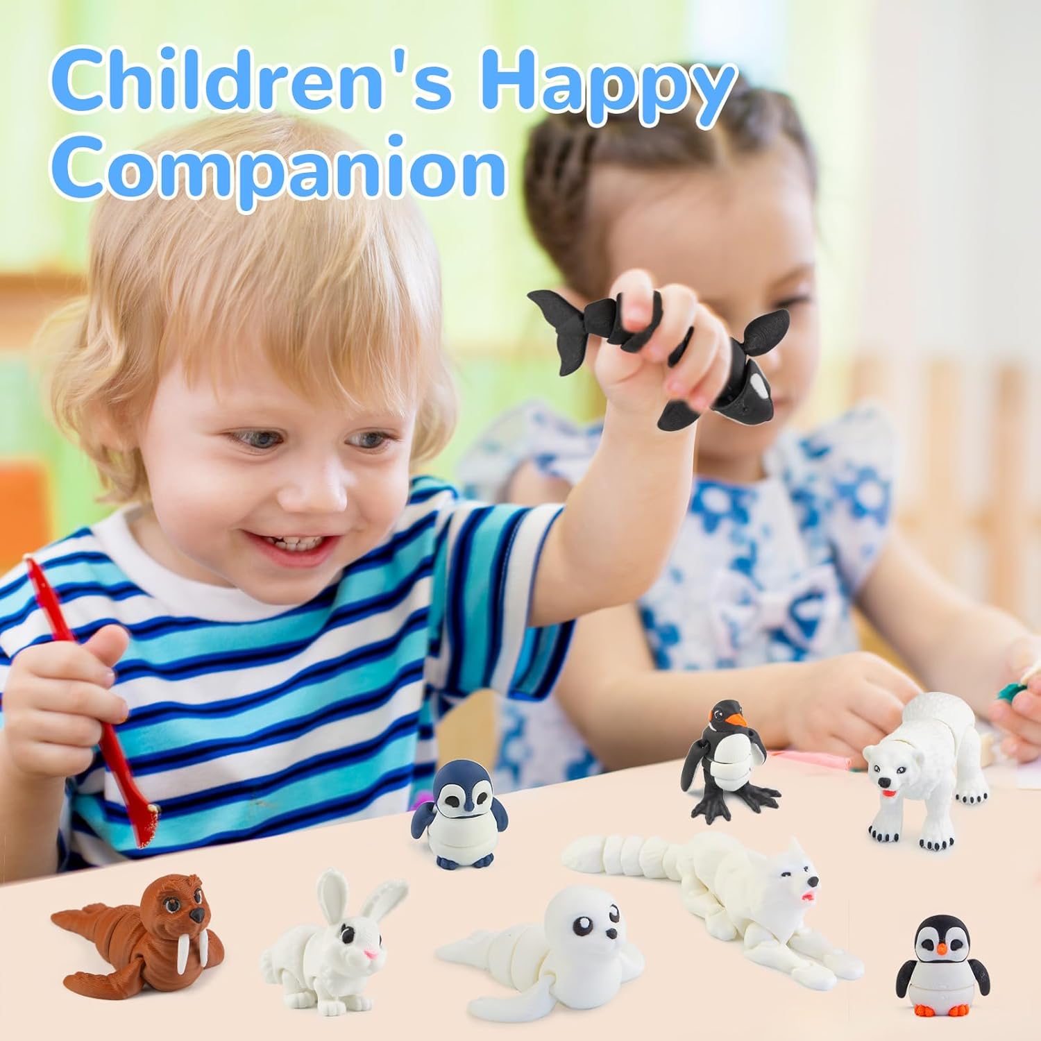 14PCS 3D Printed Arctic Animals Figurines Toys, Realistic Polar Animal Articulated Bath Toys with Polar Bear Fox Penguin Orca Cake Toppers Christmas Birthday Toy Gift for Toddlers Kids - Image 5