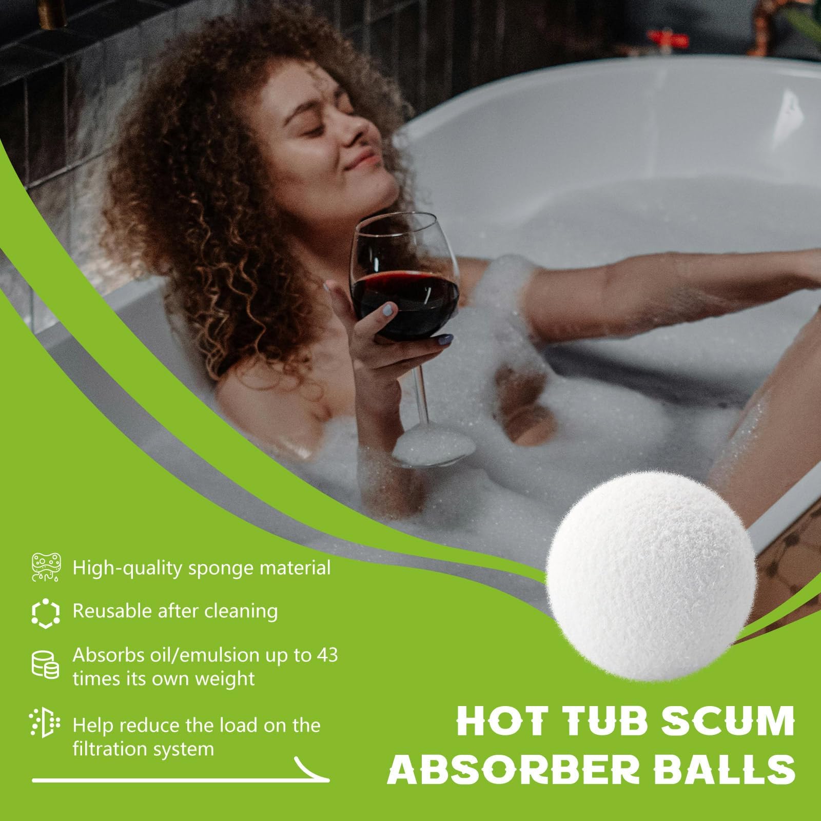 Bolas de Escoria para Spas, 7.5 cm Absorbente de Grasa Piscina, Esponja Absorbente de Aceite Reutilizables, Bolas Eliminadoras de Escoria para Piscinas, Spas, Bañera de Hidromasaje (12PCS)
