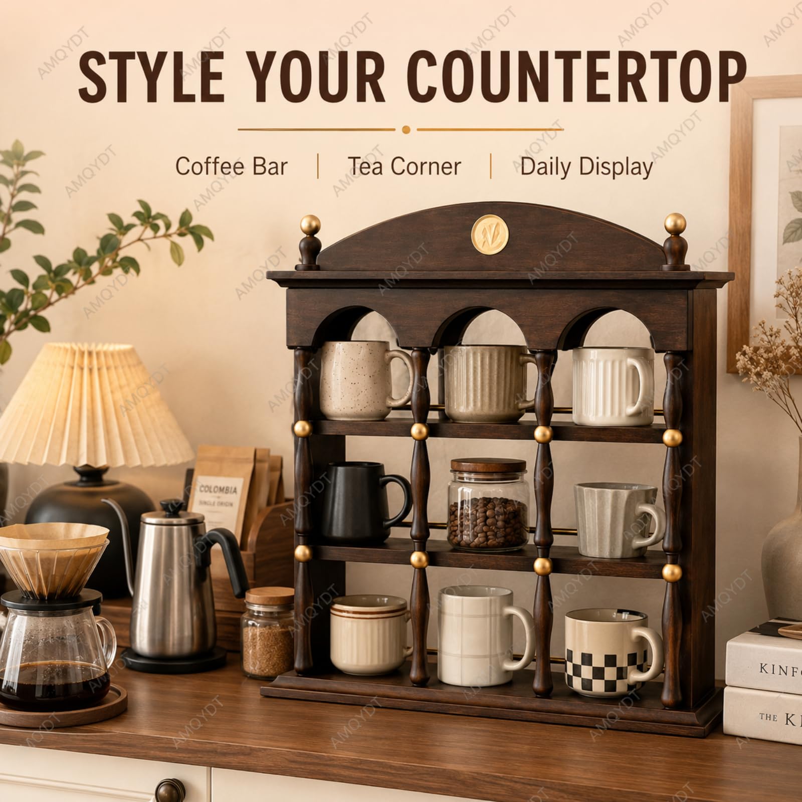 Soporte Para Tazas De Café De Encimera, Estante De Exhibición De Madera De Nueve Rejillas Con Compartimentos Abiertos Para Tazas De Té Y Objetos De Colección Para Barra De Café, Cocina