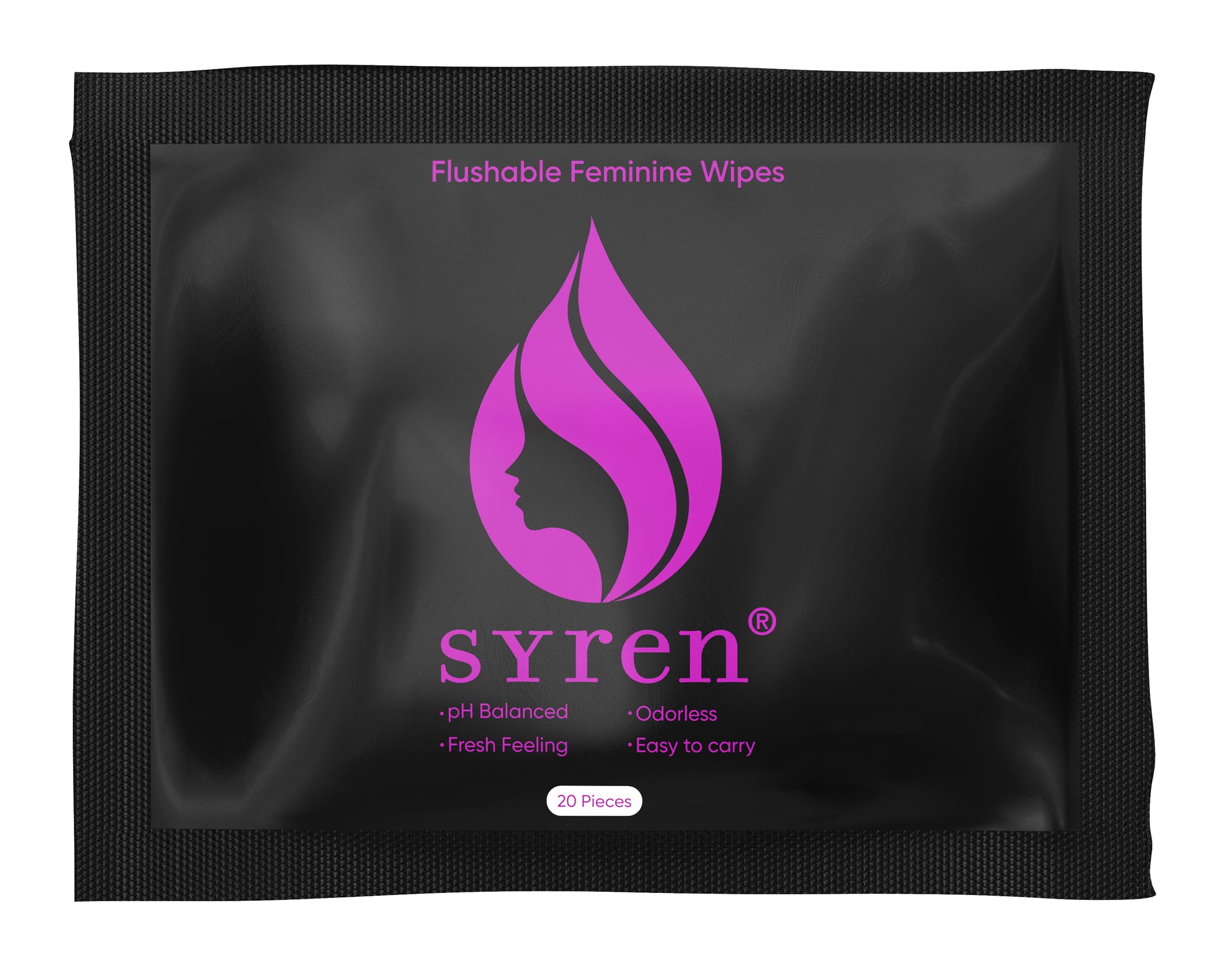 Syren Flushable Feminine Wipes, 20 Pieces, Odorless, Plant-Based, Easy to Carry