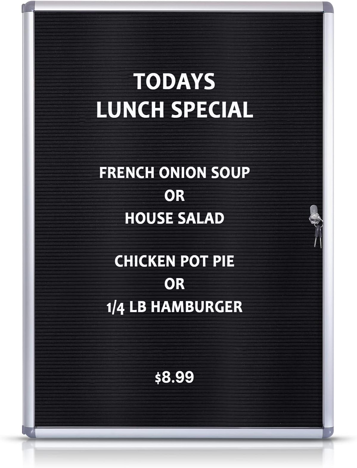 Enclosed Changeable Letter Boards Felt Message Board with Locking Door, Black, Aluminum Frame, 38X28 inches