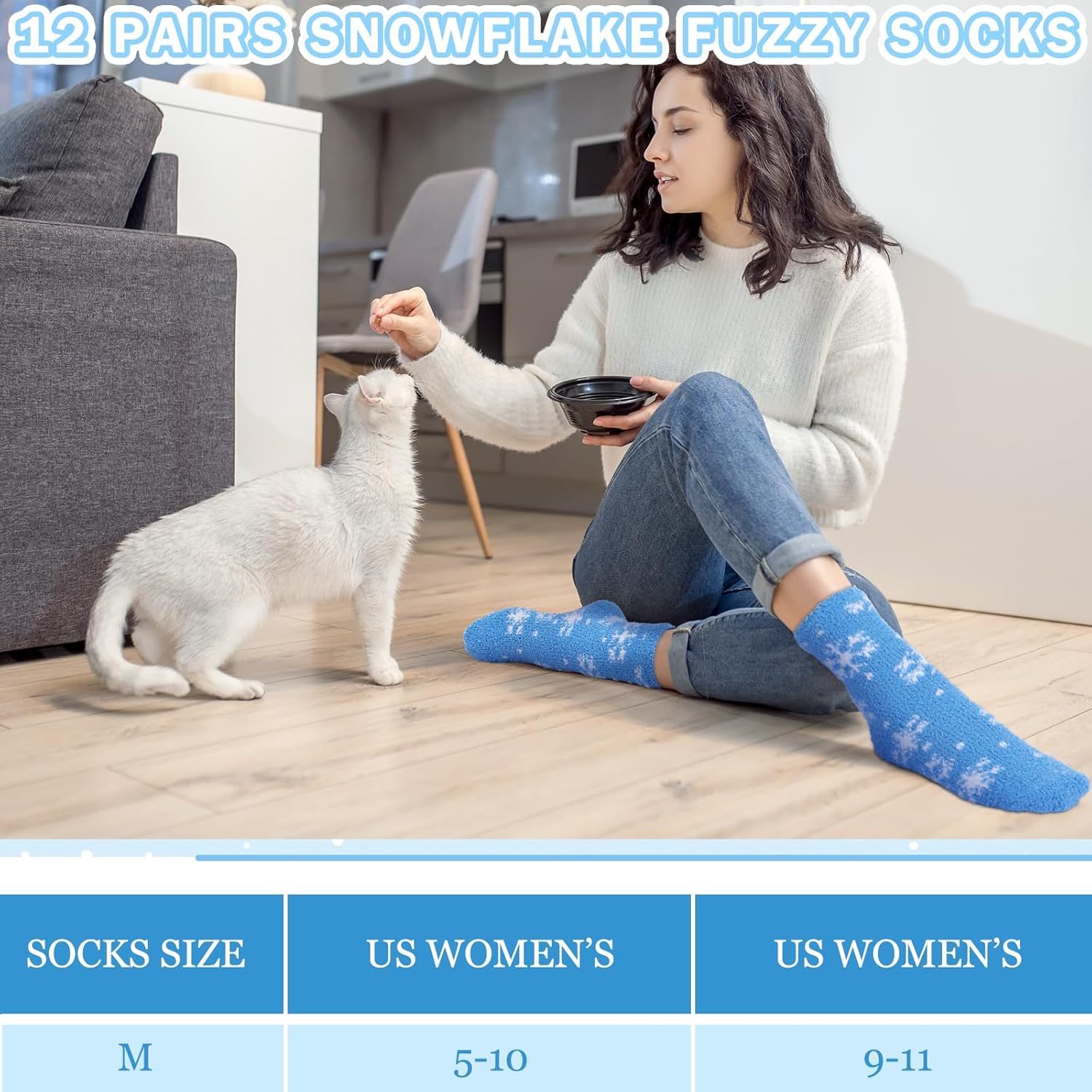 12 Pairs Winter Snowflake Fuzzy Socks for Women Warm Fluffy Sleeping Home Slipper Socks for Holiday Gift Party Favors - Image 2