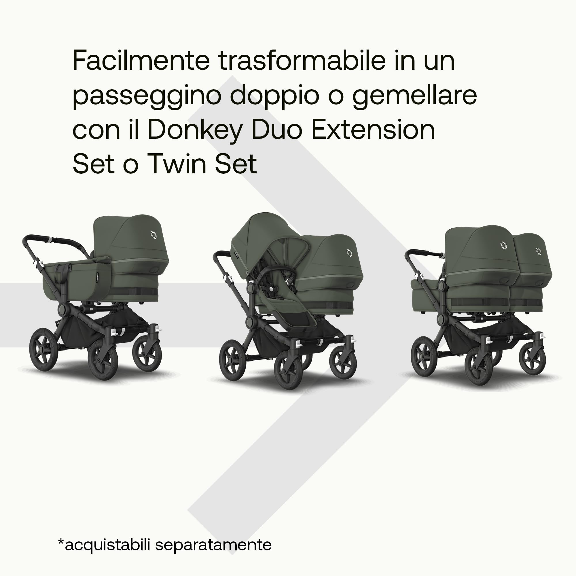 Bugaboo Donkey 5 Duo, Set di Conversione Completo, Affiancato, Design Migliorato, Seduta Reversibile, Guida a una Mano e Archiviazione Espandibile, Forest Green