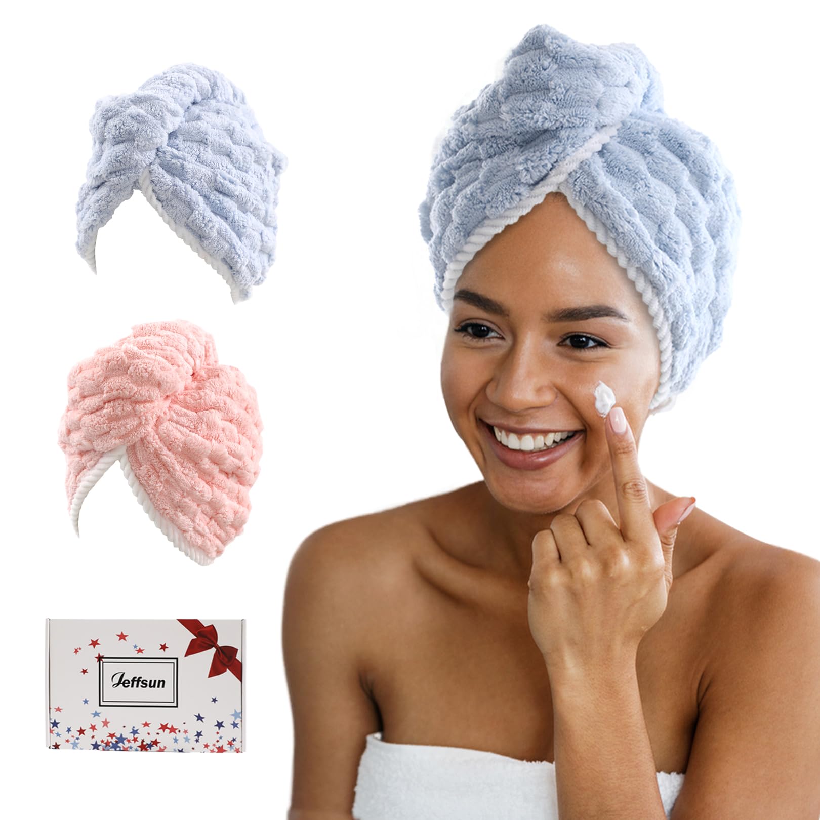 JEFFSUN Stocking Stuffers for Women Girls Microfiber Hair Drying Towel 2 Pack Super Absorbent Quick Dry Towel for