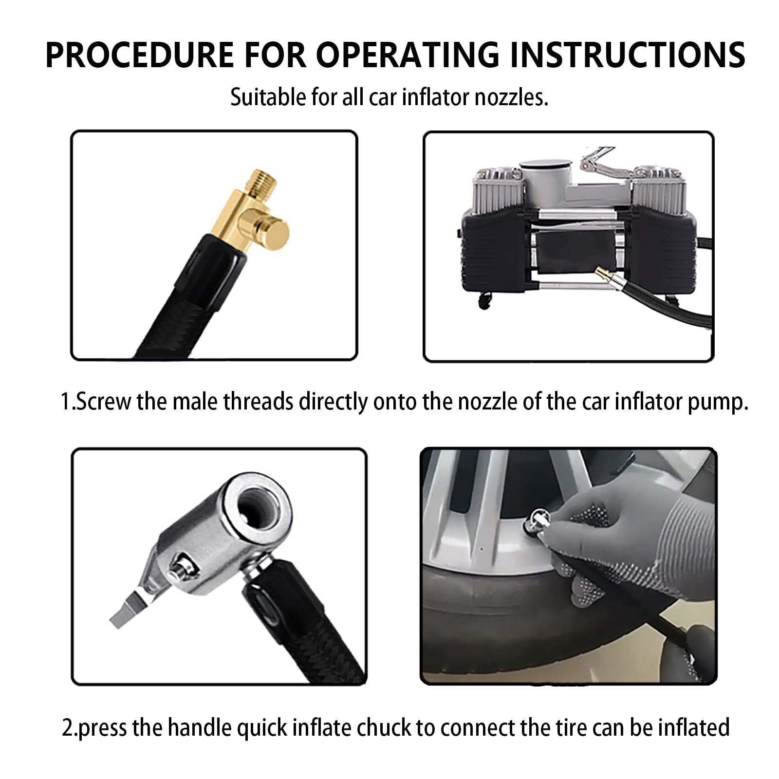 Audio Frequency% 40cm Tuyau Gonflage Pneu, Adaptateur De Tuyau De Gonflage,Connecteur Valve Gonflage,Air Valve Adapter,Et Un Emout De Gonflement En Laiton Convient Aux Voitures, Vélos, Motos