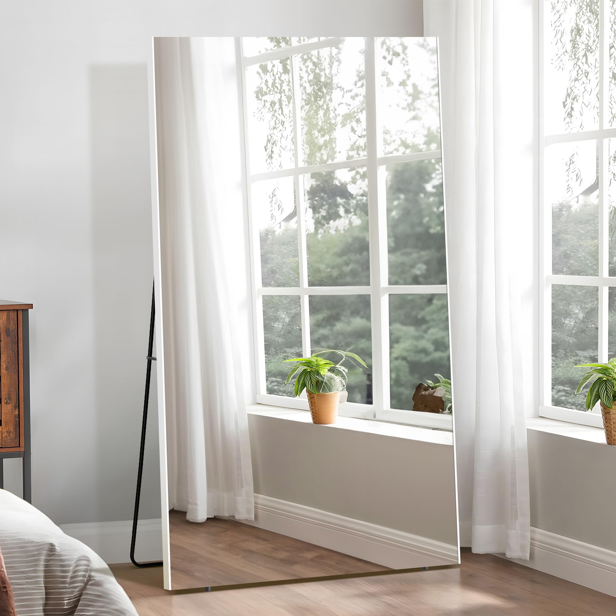 brisafe Espejo Cuerpo Entero 180 x 100cm, Espejos Grandes de Pared, Espejo de Pie de Longitud Completa con Soporte y a Prueba de Roturas para Salón, Dormitorio, Entrada, Vestuario Blanco