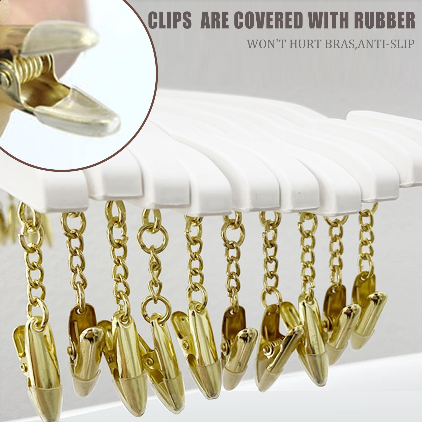 Besser Lot de 10 cintres pour lingerie avec clips en métal doré, cintres imitation grain de bois, cintres en plastique pour soutien-gorge, débardeurs, brassières, bikini