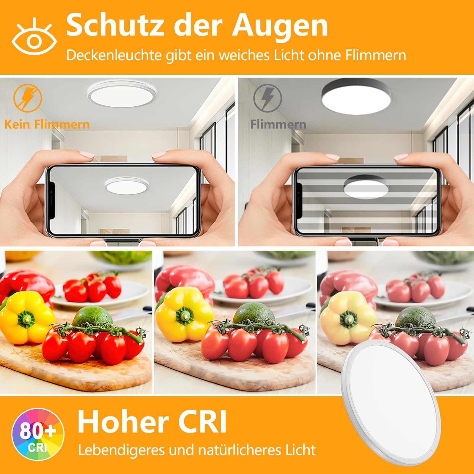 LED Deckenlampen 24W Dimmbar, 11 Farbtemperatur 3000K-6500K mit Fernbedienung, 30cm runde Deckenleuchte Hintergrund-Lichtring, Ultra Dünn Schlafzimmer Badezimmer Zimmerlampe Küchenlampe -2642LM
