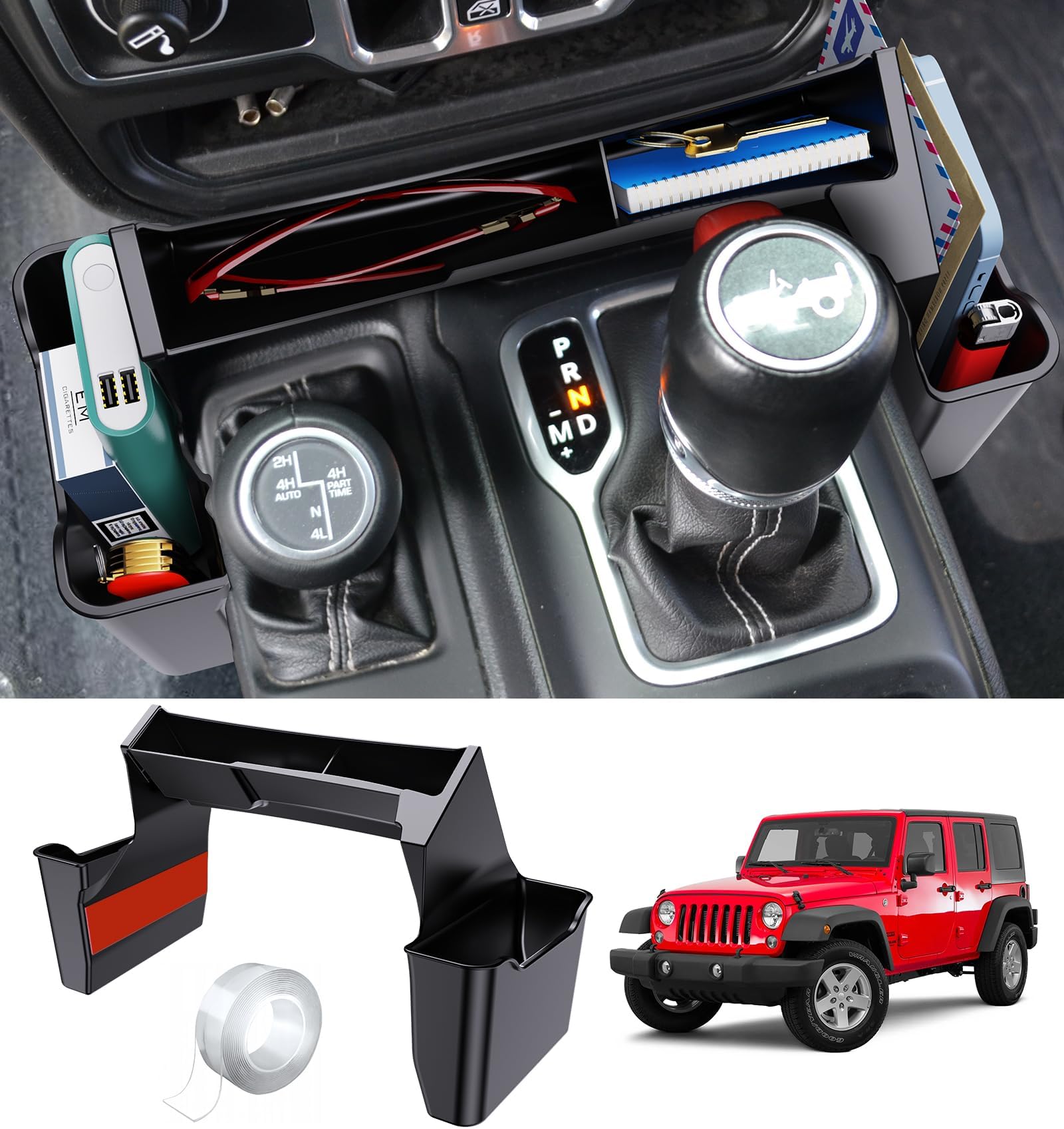 Eamplest Gear Shift Center Console Side Tray Organizer Interior Storage Accessories Shifter Storage Box for Jeep Wrangler JL JLU 4xe Gladiator JT