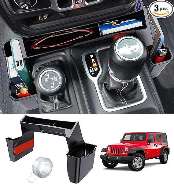 Gear Shift Center Console Side Tray Organizer for Jeep Wrangler JL JLU 4xe 2025 2024 2023 2022 2021 2020 2019 2018& Gladiator JT 2020-2025 Interior Storage Accessories Shifter Storage Box