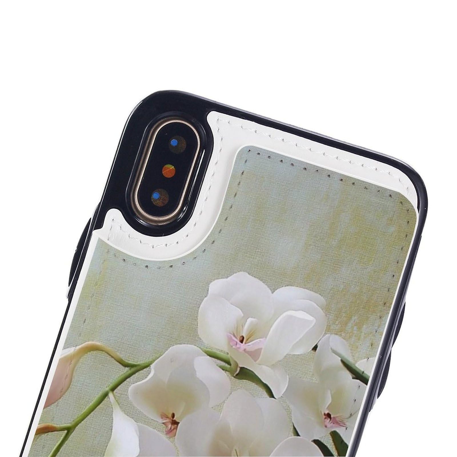Funda tipo cartera para iPhone X/XS, diseño de orquídeas de campana, funda de piel con ranuras para tarjetas