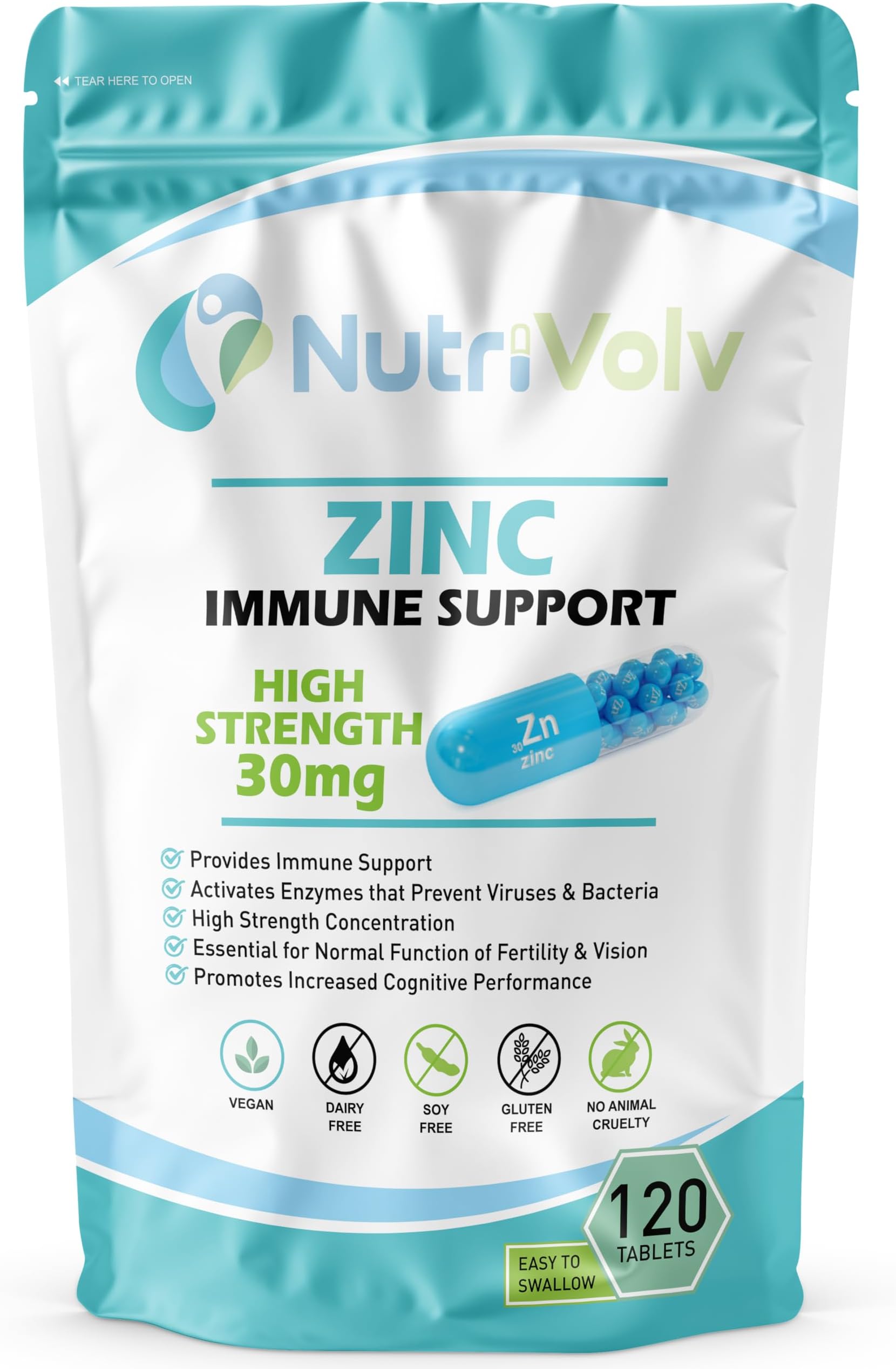 Zinc 30mg - Immune Health Fertility Vision Cognitive Function - 120 Tablets