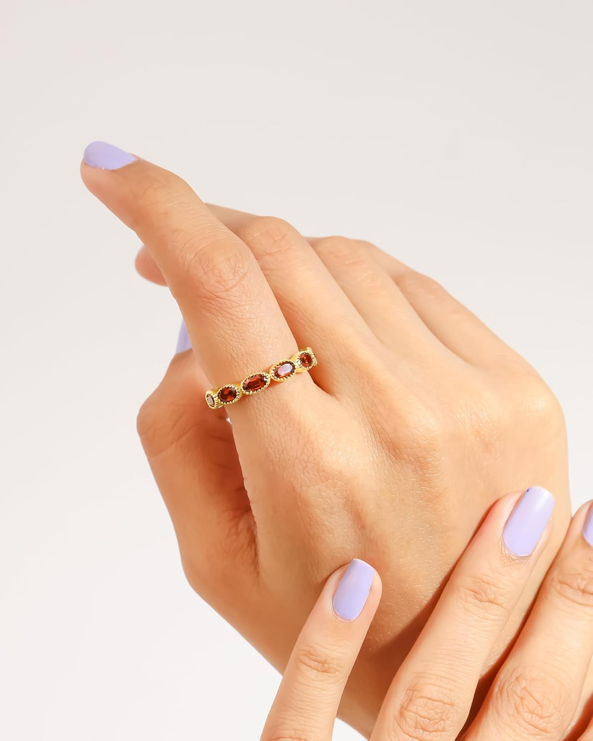 YoTreasure Solid 14K Gold Plated 925 Sterling Silver Garnet Wedding Band Ring for Women | Genuine Gemstone Jewelry for Women