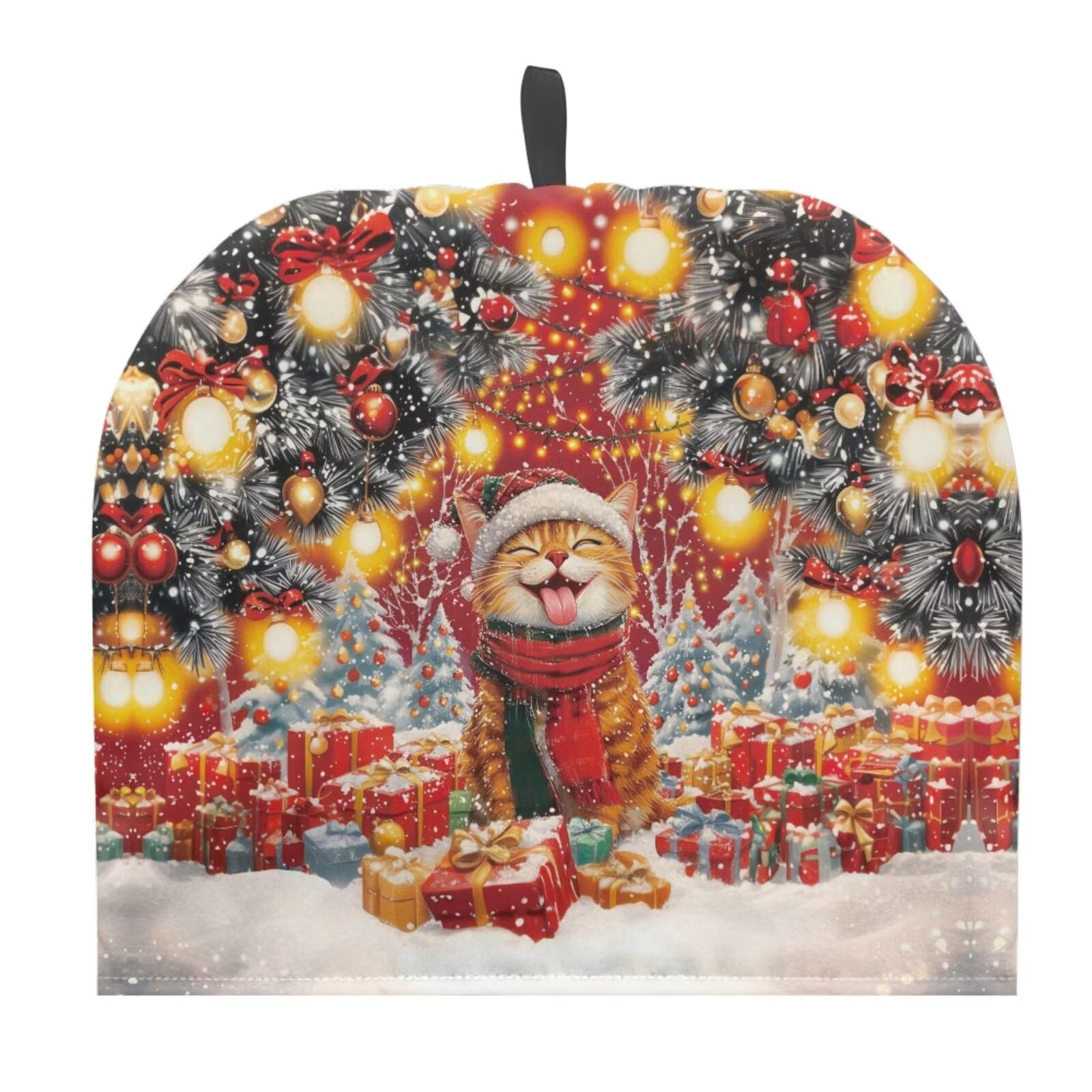 Drnuikhe Christmas Lights Cat Insulated Teapot Cozy Large Tea Cozy for Teapot Tea Pot Dust Cover Teapot Cozy Breakfast Keep Warmer Tea Pot Cover Tea Kettle Protector for Home Kitchen Tabletop Décor