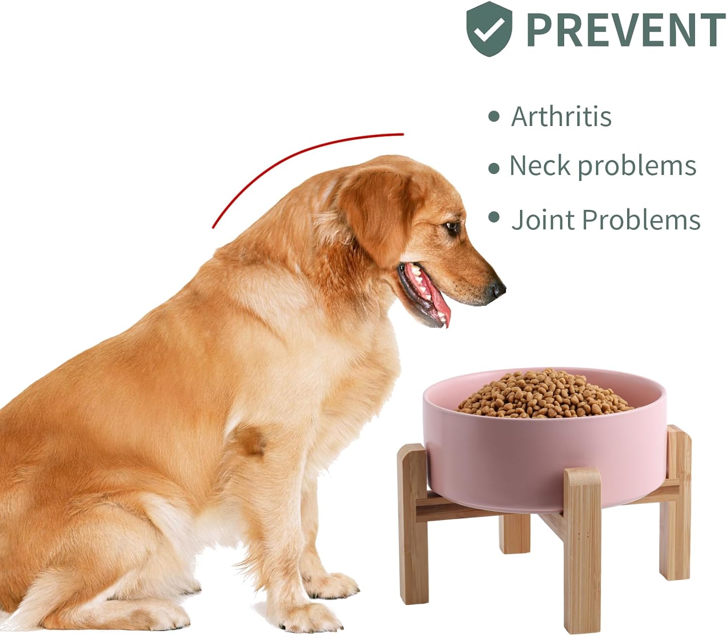 Pink Elevated Dog Bowl Ceramic for Small Medium Sized Breed,Raised Dog Food Water Bowl with Stand,6 in 3.6 Cups Non Slip Pet Dish Heavy Weighted