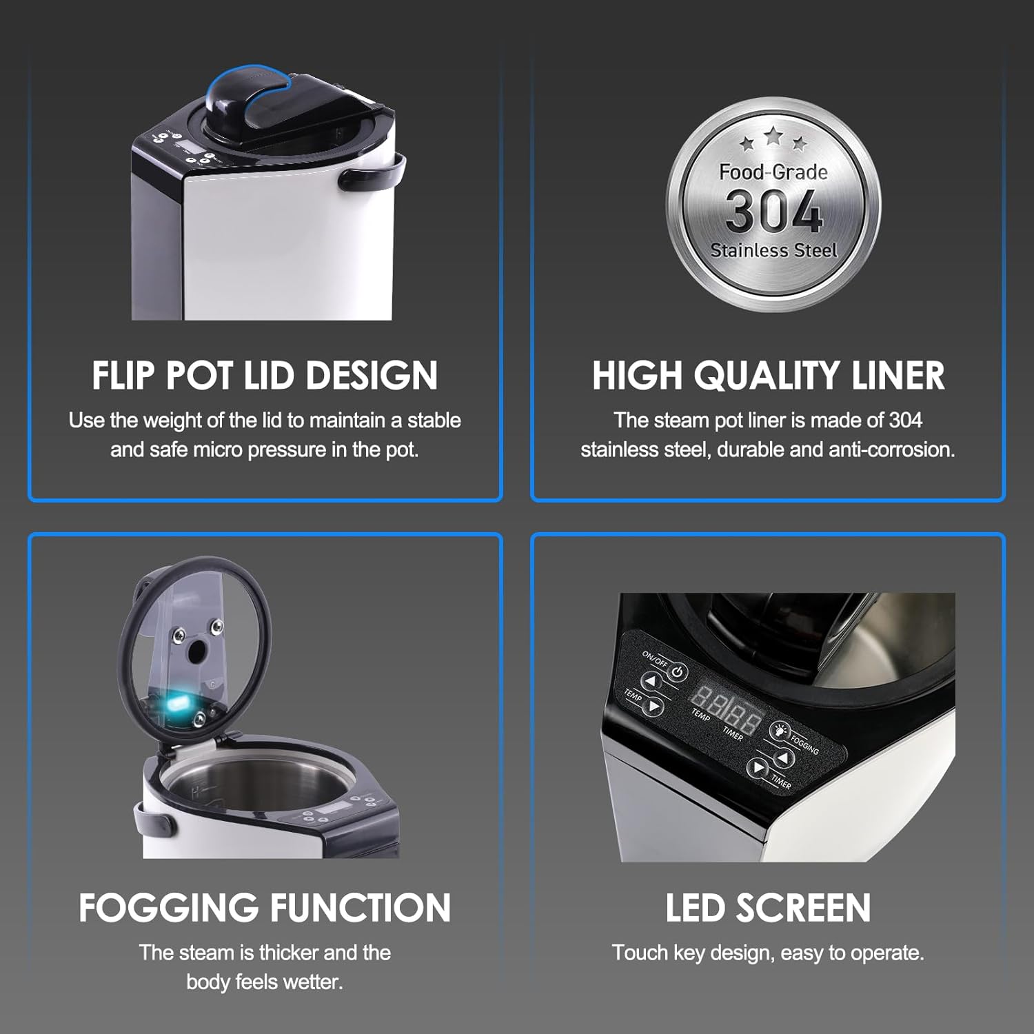 Sauna Steamer, Portable Steam Sauna Machine, 3L Stainless Steel Pot Generator, Home SPA Fumigation Steam Machine with Touch Button, Timer Display and Remote Control