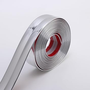 Trimold Multifunctional Wall Molding Trim & Corner Guards & Caulk Strip, Apply in Table Edge Door Frame Baseboard for Protection and Decoration, Shiny Silver, 16.4ft x 1.6in