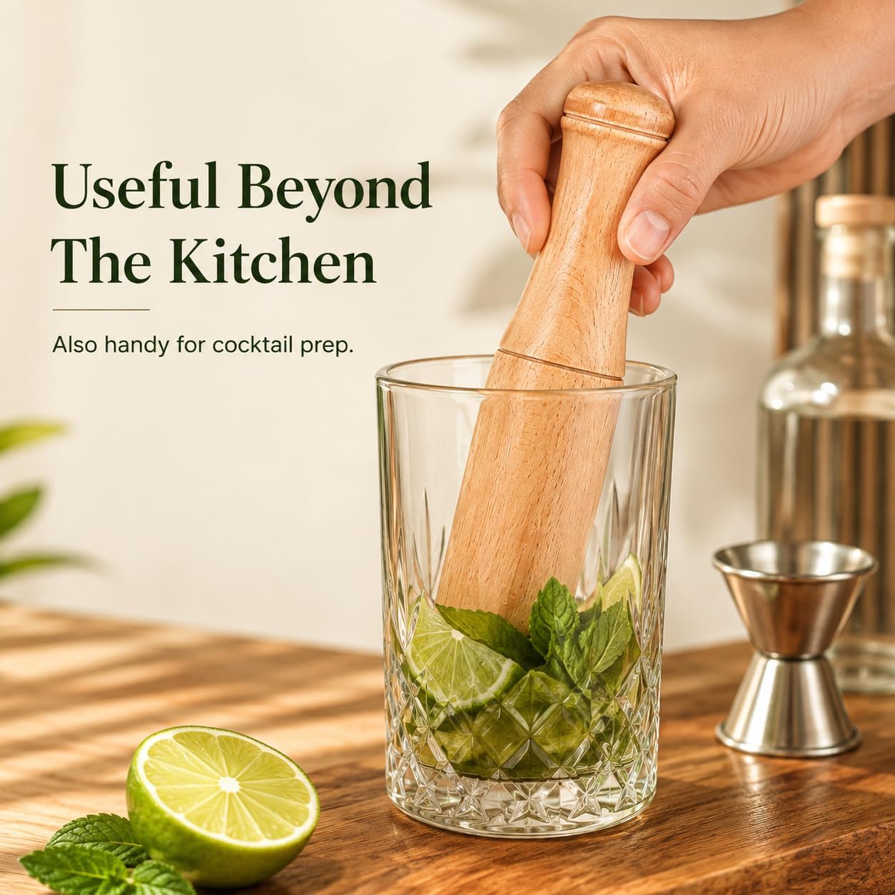 Wooden Pestle, 6.8-Inch Garlic Masher for Kitchen Use