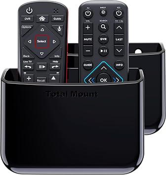 TotalMount Universal Remote Control Holder Attaches to Wall or Back of TV Compatible with All TV Remotes Premium Black, Large Two Pack