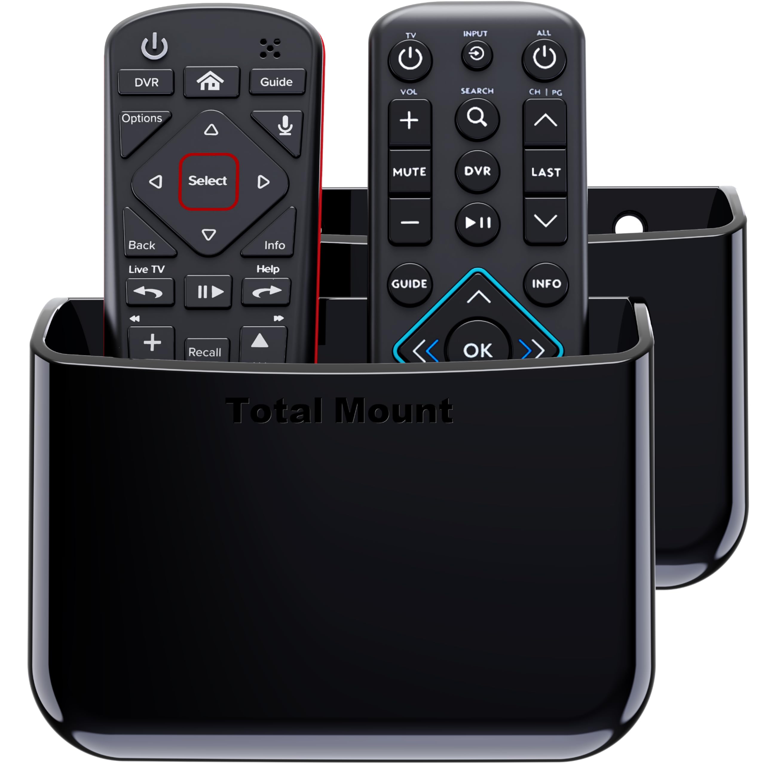 TotalMount Universal Remote Control Holder – Attaches to Wall or Back of TV – Compatible with All TV Remotes (Premium Black, Large Two Pack)