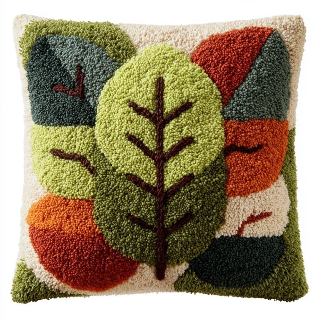 Kitquiver Latch Hook Cushion Kit,Leaf Decor Pillow Cover 43X43Cm