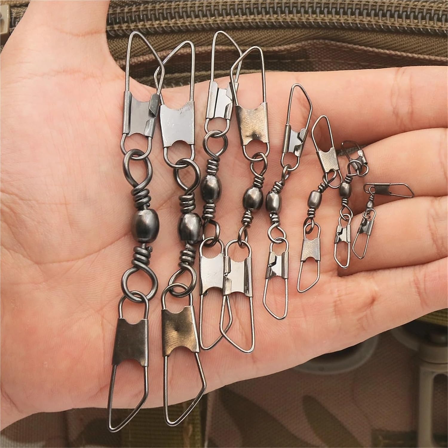 25Pcs Barrel Swivel Double Safty Snap American Snap Fishing Connector Versatile Fishing Accessory